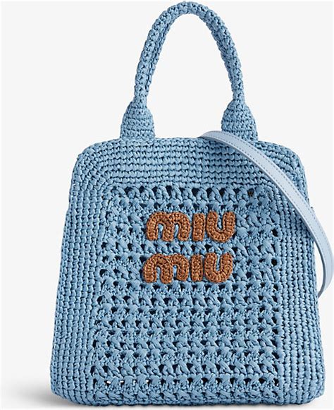 miumiu raffia bag|Celeste/cognac Raffia.